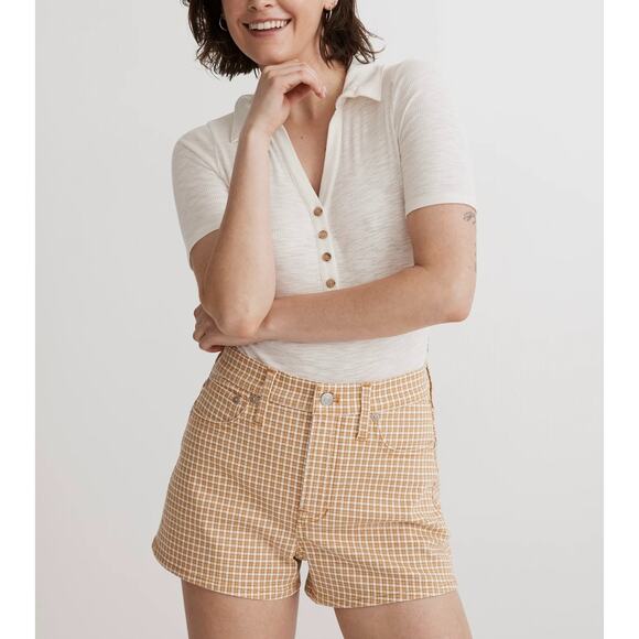 MADEWELL The Perfect Jean Shorts Womens 29 Brown White Plaid High Rise Stretch - Picture 1 of 16